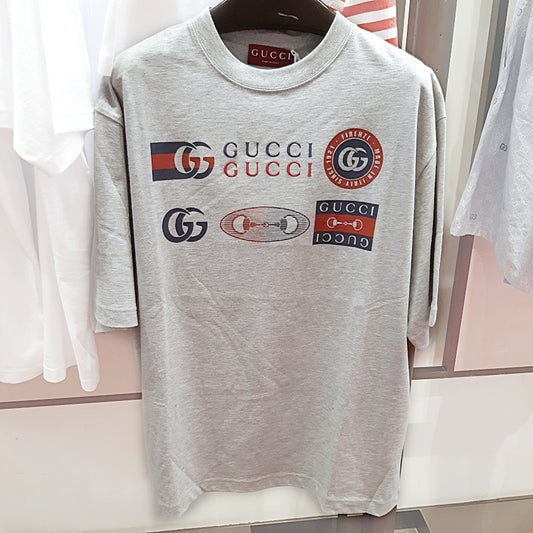 Gucci Motocross Logo Cotton T-Shirt Light Grey 798115 XJHC8 1056