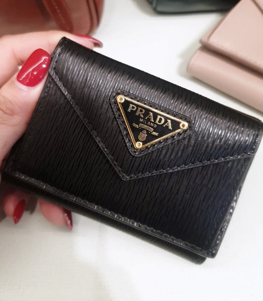 Prada Triangle Logo Calf Leather Folding Wallet