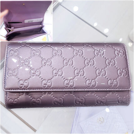 Gucci GG Emblem Patent Leather Continental Wallet Lilac 847210 FAE83 5301