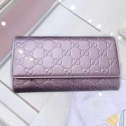 Gucci GG Emblem Patent Leather Continental Wallet Lilac 847210 FAE83 5301