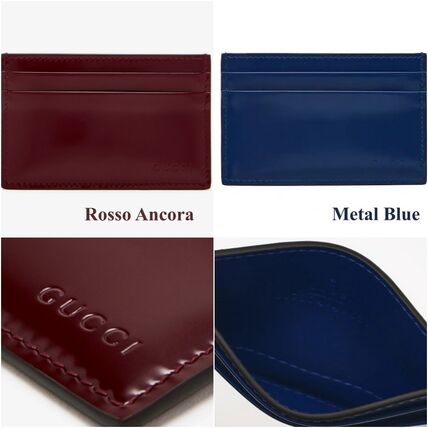 Gucci Embossed Logo Leather Card Case Metal Blue