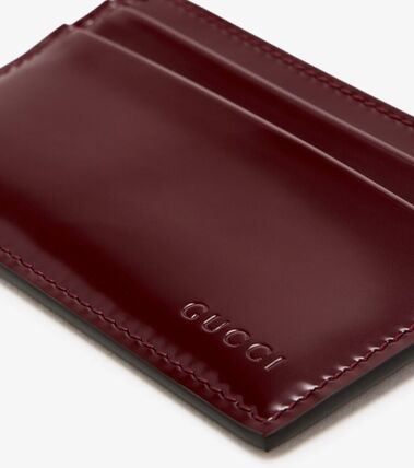 Gucci Embossed Logo Leather Card Case Metal Blue