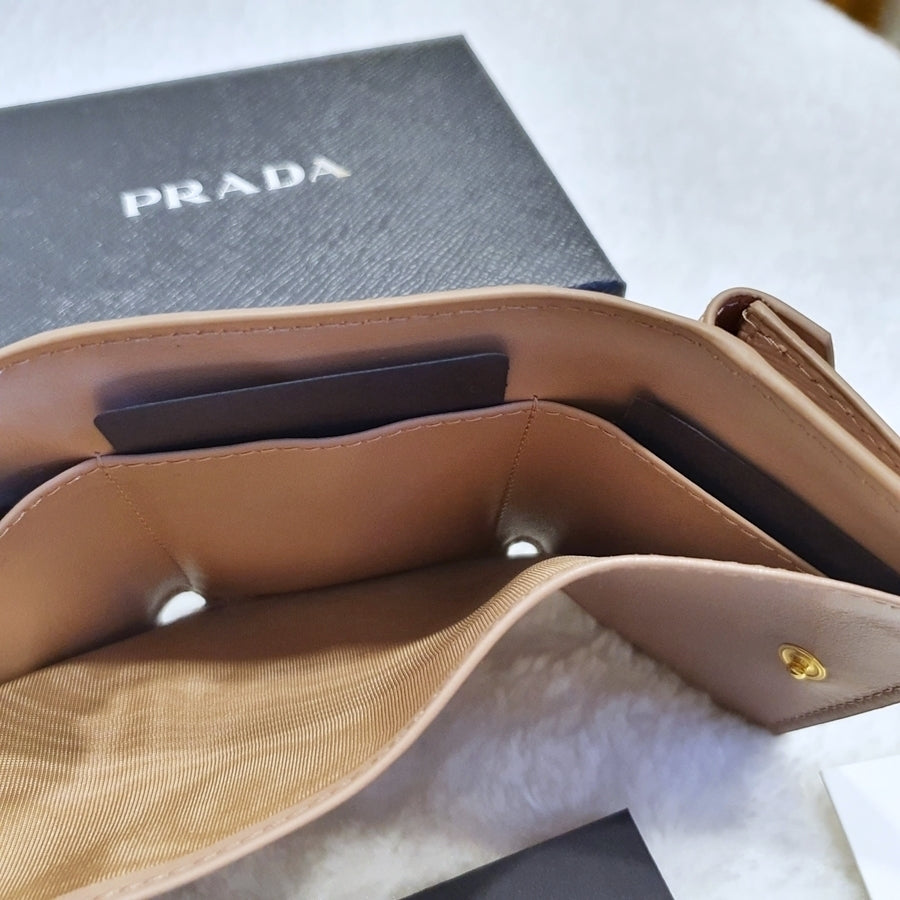 Prada Triangle Logo Calf Leather Folding Wallet