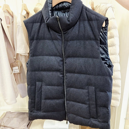 Herno Wool Blend Flannel Stand Collar Down Vest