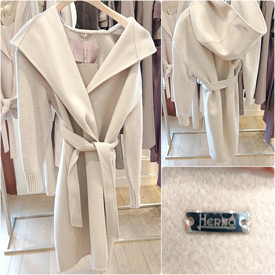 Herno Wool Blend Gown Hooded Coat