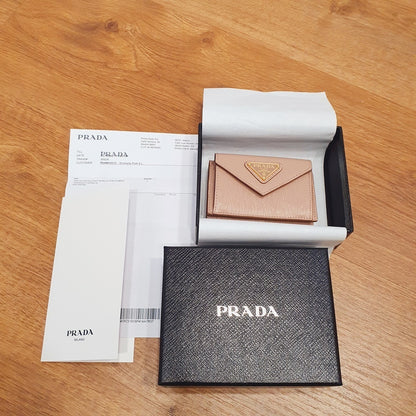 Prada Triangle Logo Calf Leather Folding Wallet