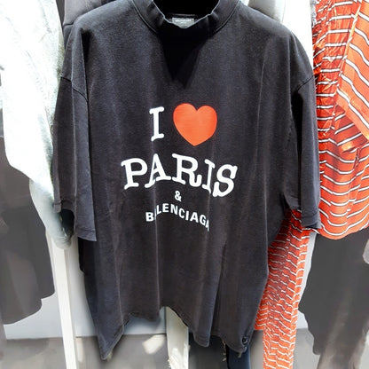 Balenciaga I Love Paris Logo Cotton T-Shirt Faded Washed Black