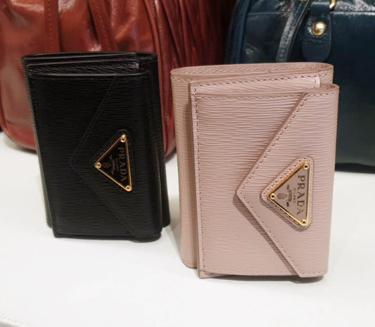 Prada Triangle Logo Calf Leather Folding Wallet
