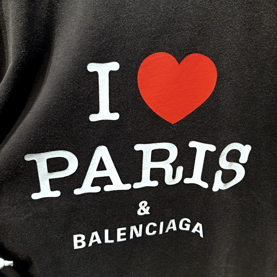 Balenciaga I Love Paris Logo Cotton T-Shirt Faded Washed Black