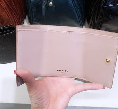 Prada Triangle Logo Calf Leather Folding Wallet