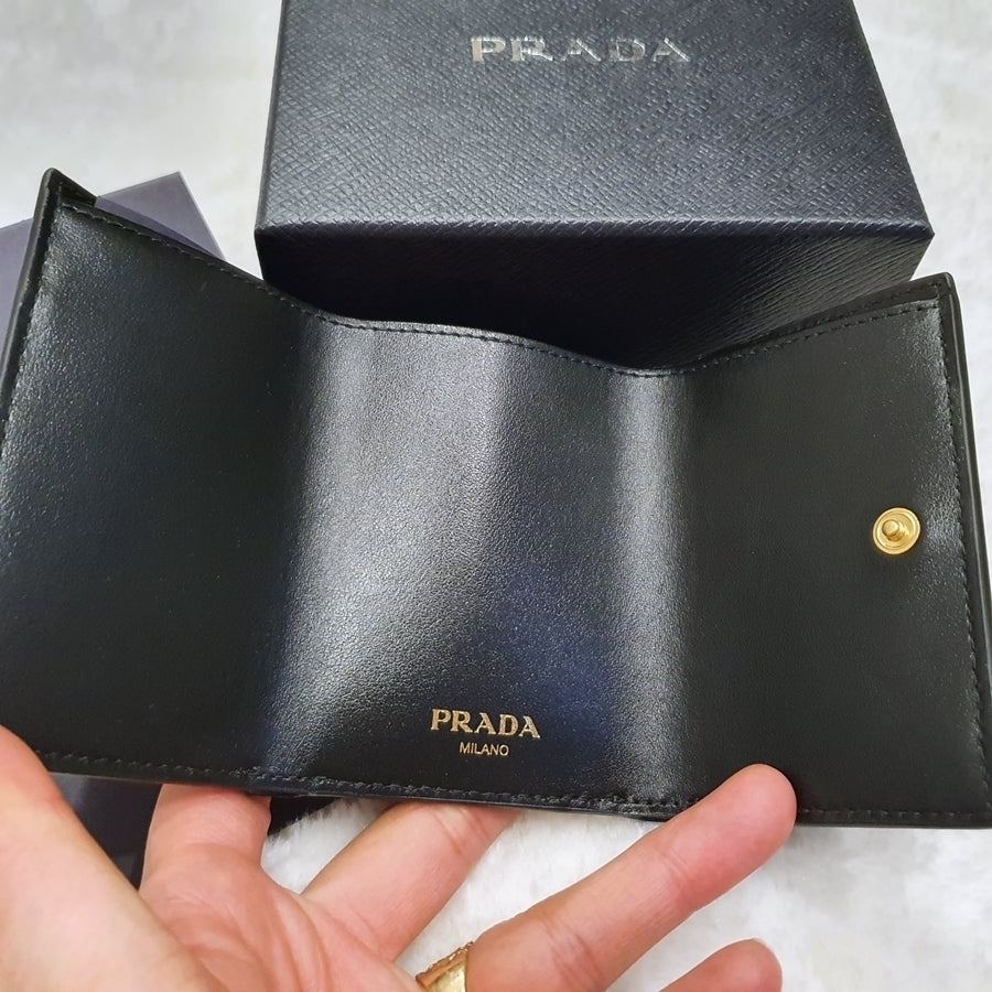 Prada Triangle Logo Calf Leather Folding Wallet