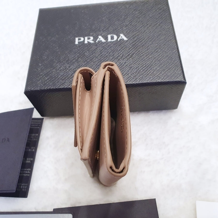 Prada Triangle Logo Calf Leather Folding Wallet