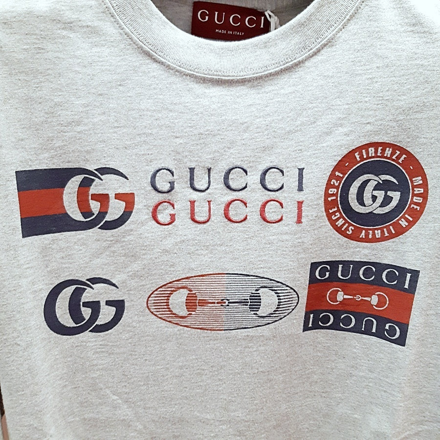 Gucci Motocross Logo Cotton T-Shirt Light Grey 798115 XJHC8 1056