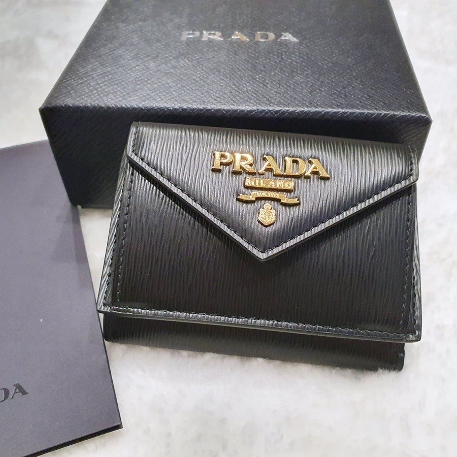 Prada Triangle Logo Calf Leather Folding Wallet