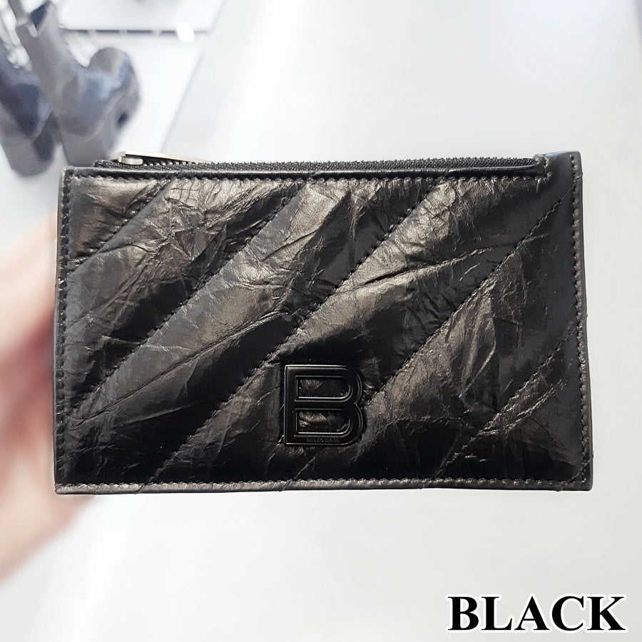 Balenciaga Crush B Logo Leather Coin Card Holder
