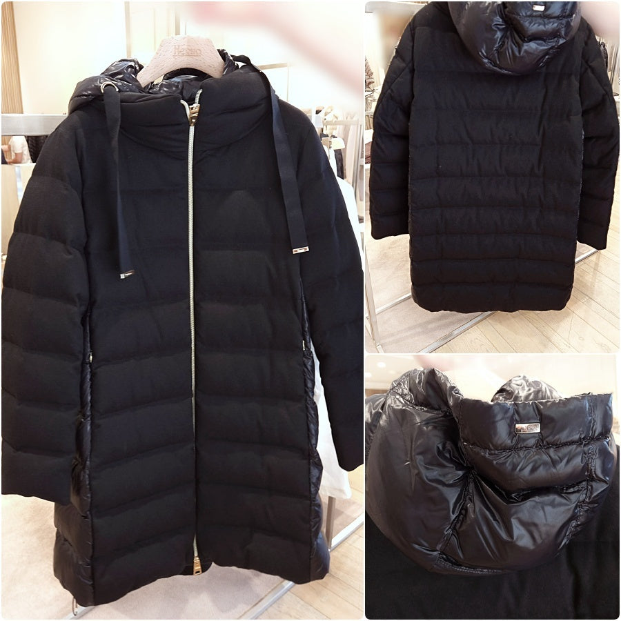 Herno Wool Mixed Media Hooded Down Coat