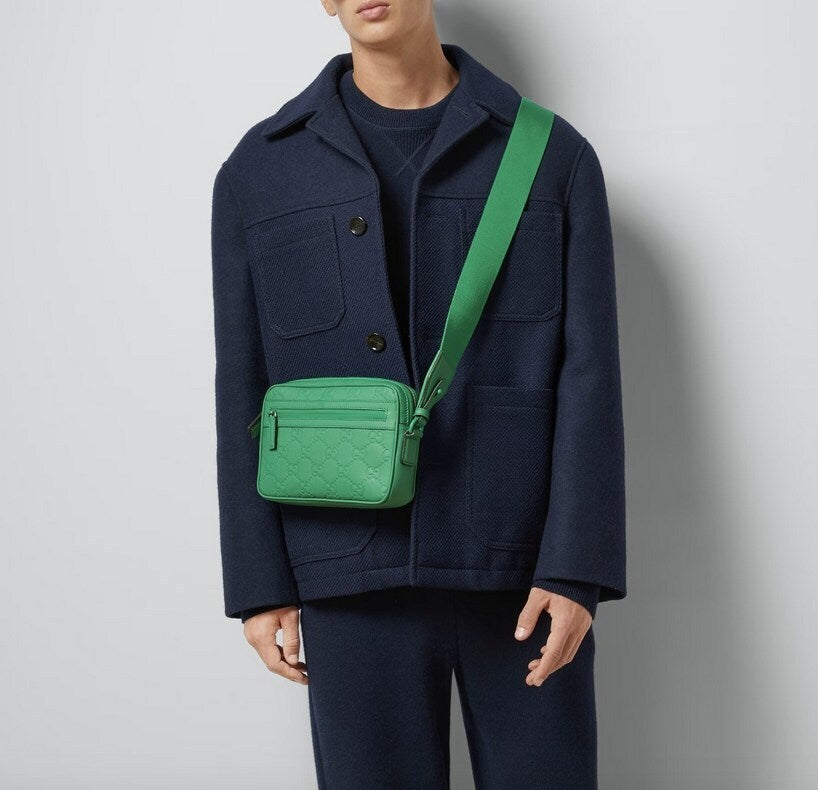 Gucci GG Rubber Effect Leather 3-Way Crossbody Bag Green
