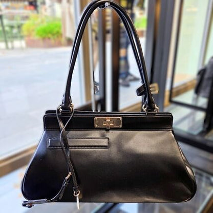 Prada Medium Leather Tote Bag Logo Nero 1BG569